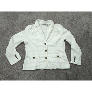 liz claiborne Blazer Womens Large White‎ Three Button 100% Linen